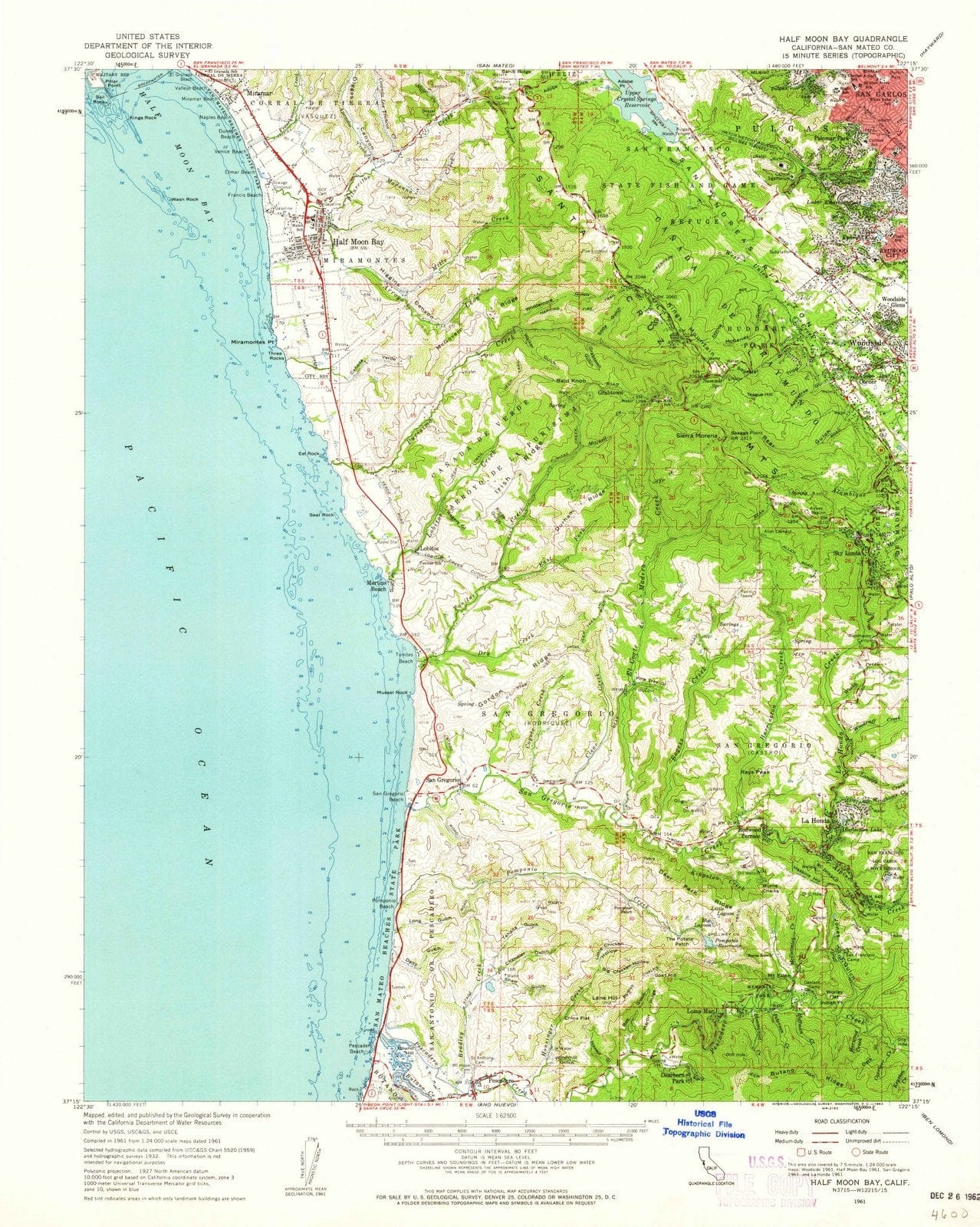 1961 Half Moon Bay, CA - California - USGS Topographic Map