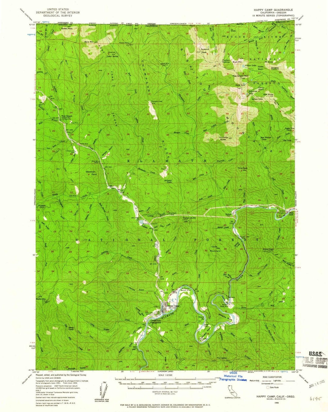 1956 Happy Camp, CA - California - USGS Topographic Map