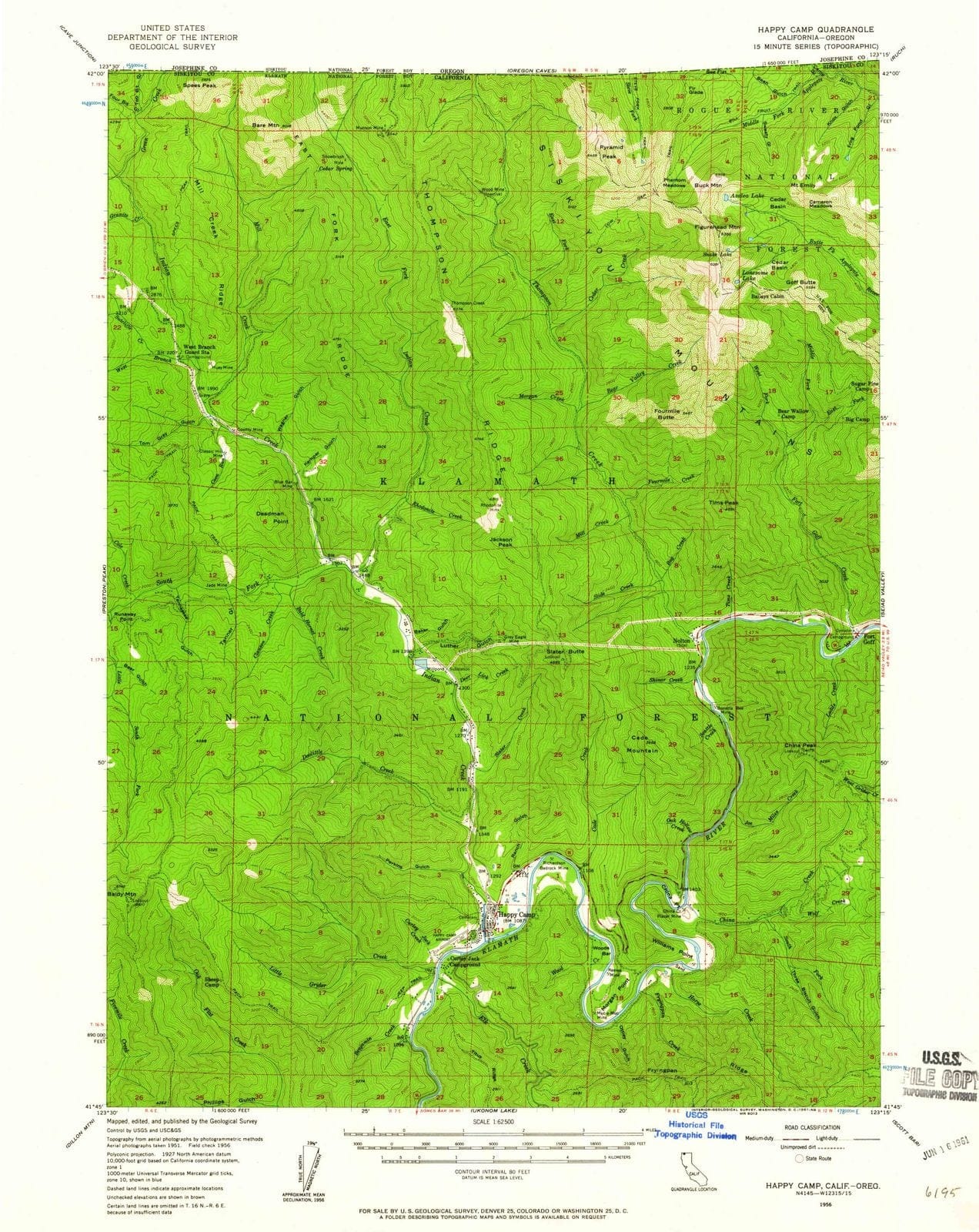 1956 Happy Camp, CA - California - USGS Topographic Map