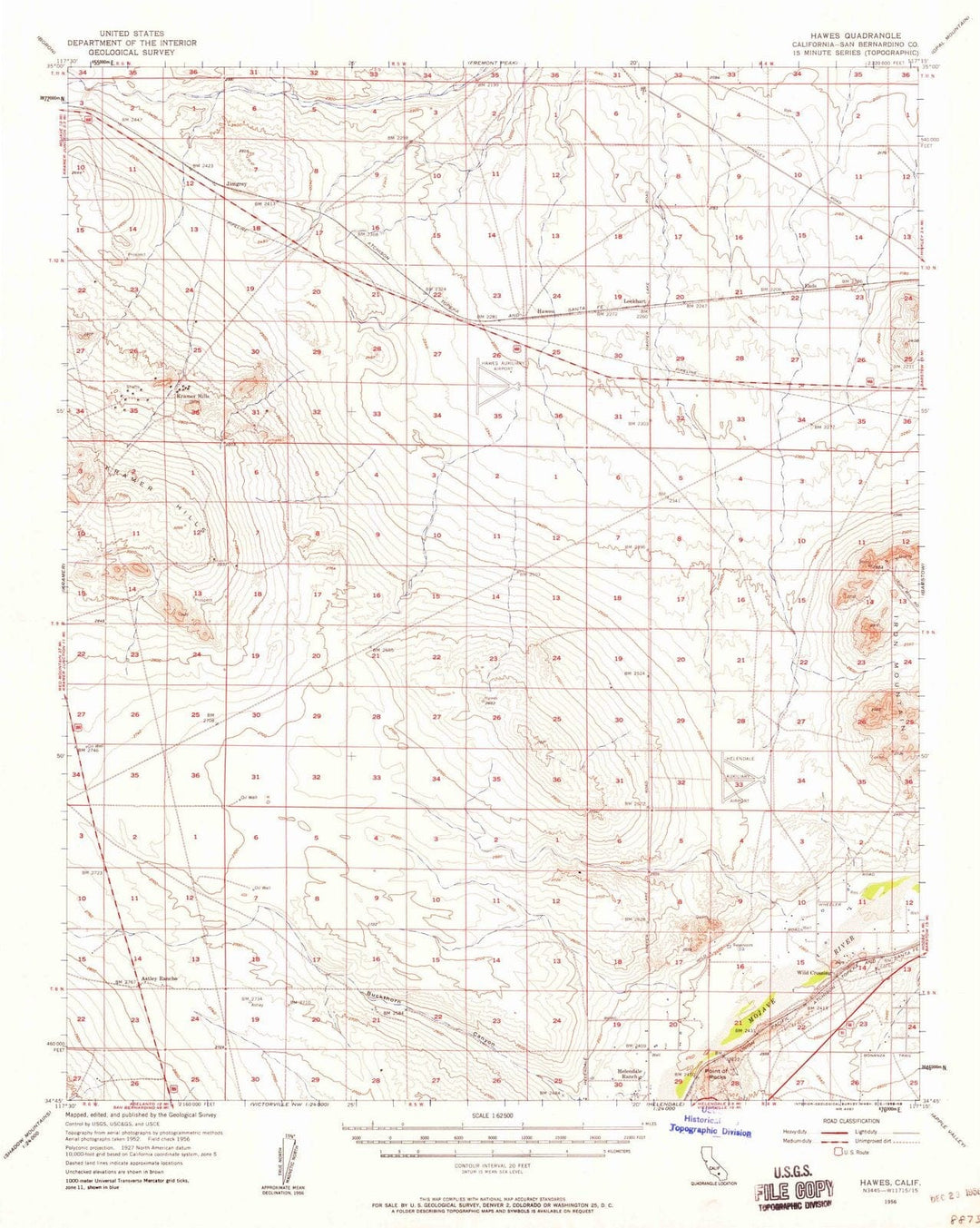 1956 Hawes, CA - California - USGS Topographic Map