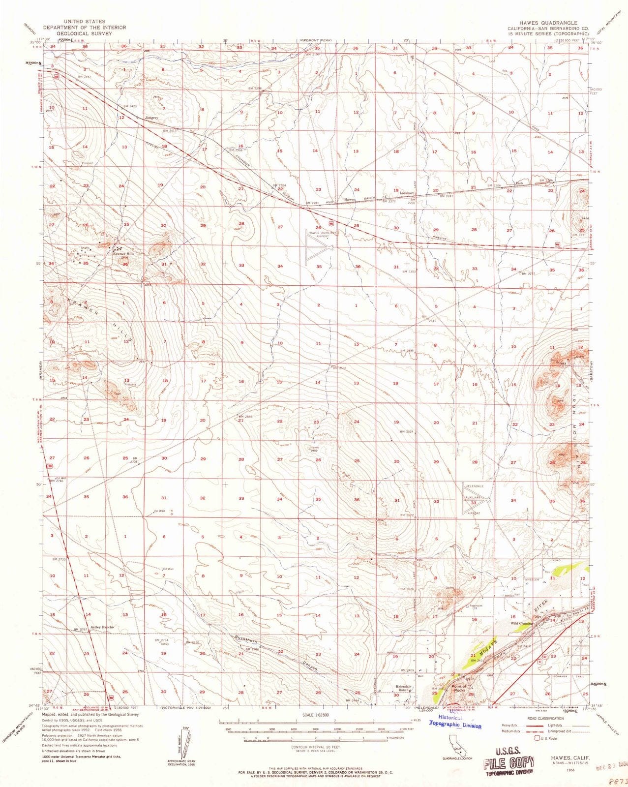 1956 Hawes, CA - California - USGS Topographic Map
