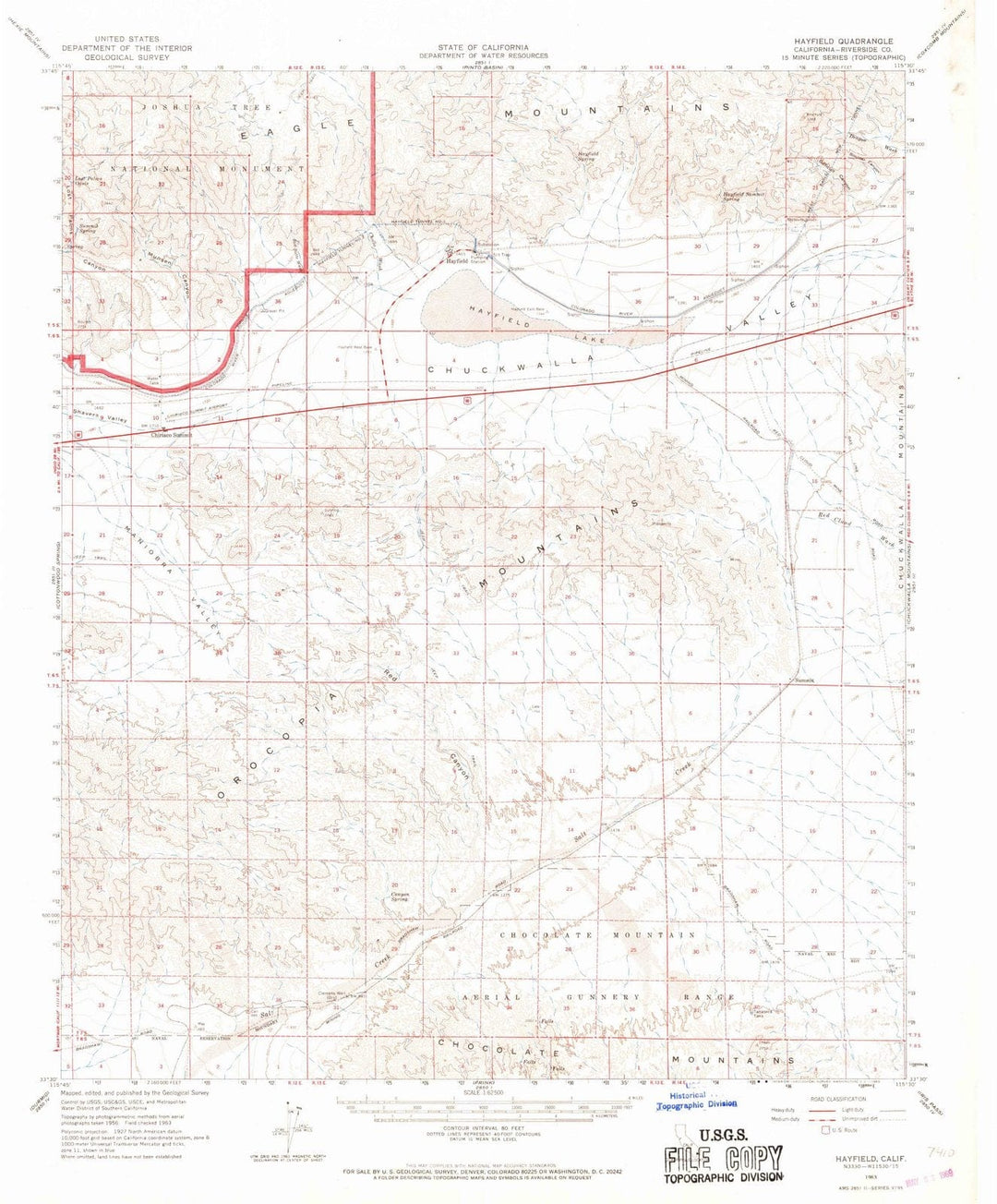 1963 Hayfield, CA - California - USGS Topographic Map