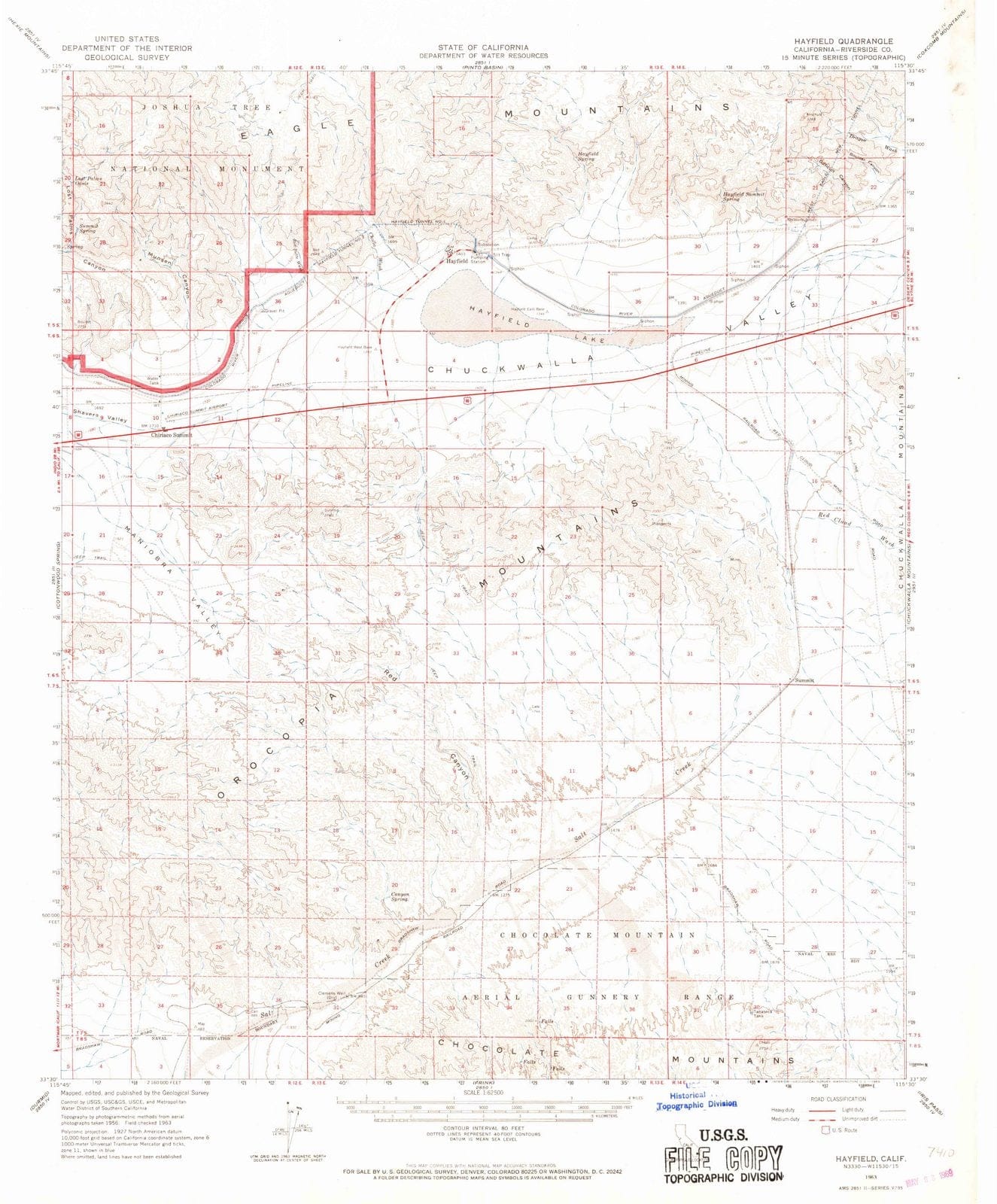 1963 Hayfield, CA - California - USGS Topographic Map
