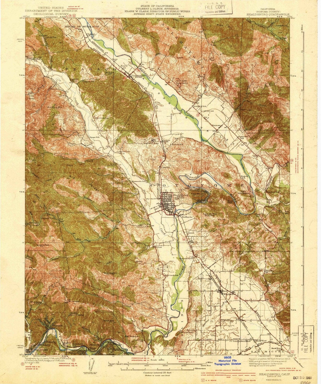 1940 Healdsburg, CA - California - USGS Topographic Map