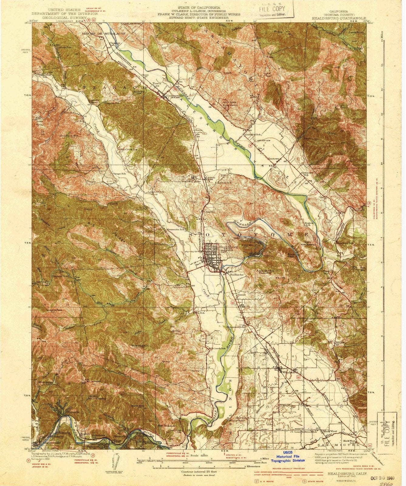 1940 Healdsburg, CA - California - USGS Topographic Map
