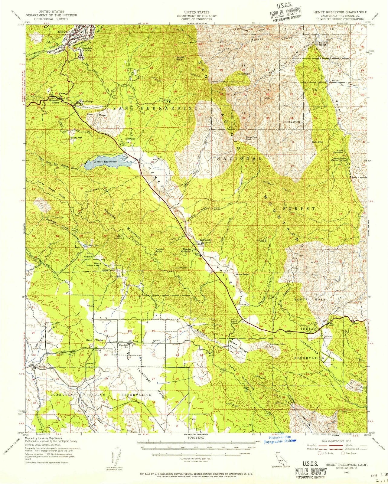 1940 Hemet Reservoir, CA - California - USGS Topographic Map