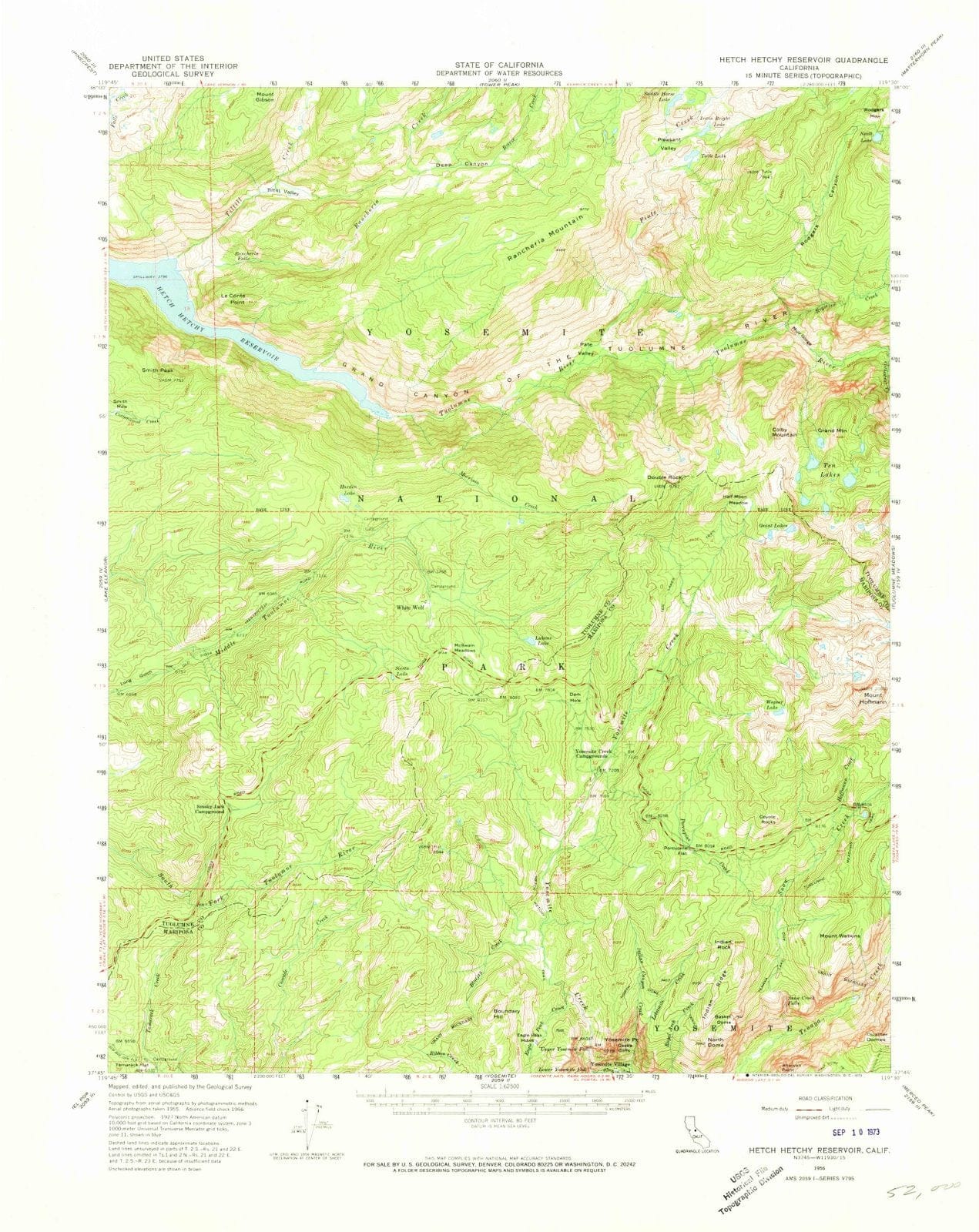 1956 Hetch Hetchy Reservoir, CA - California - USGS Topographic Map