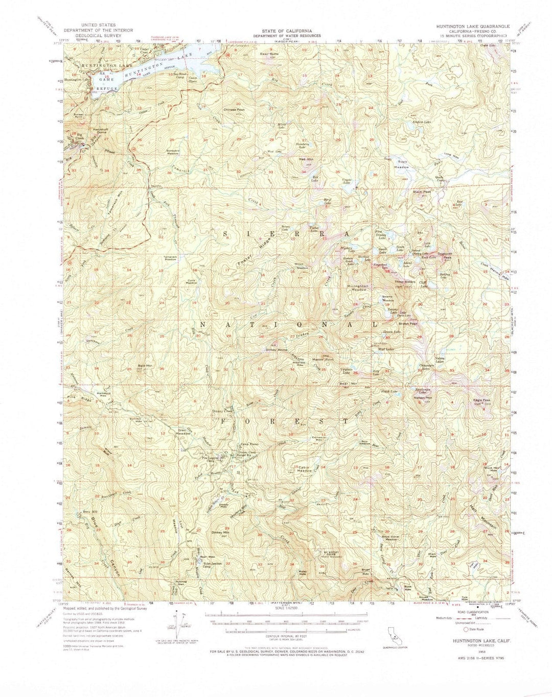 1953 Huntington Lake, CA - California - USGS Topographic Map