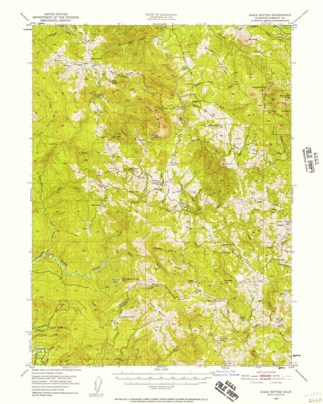 1950 Iaqua Buttes, CA - California - USGS Topographic Map