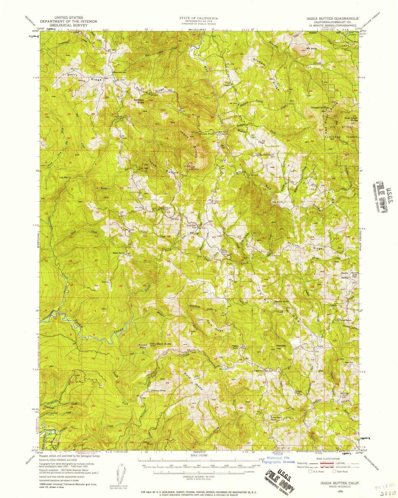 1950 Iaqua Buttes, CA - California - USGS Topographic Map