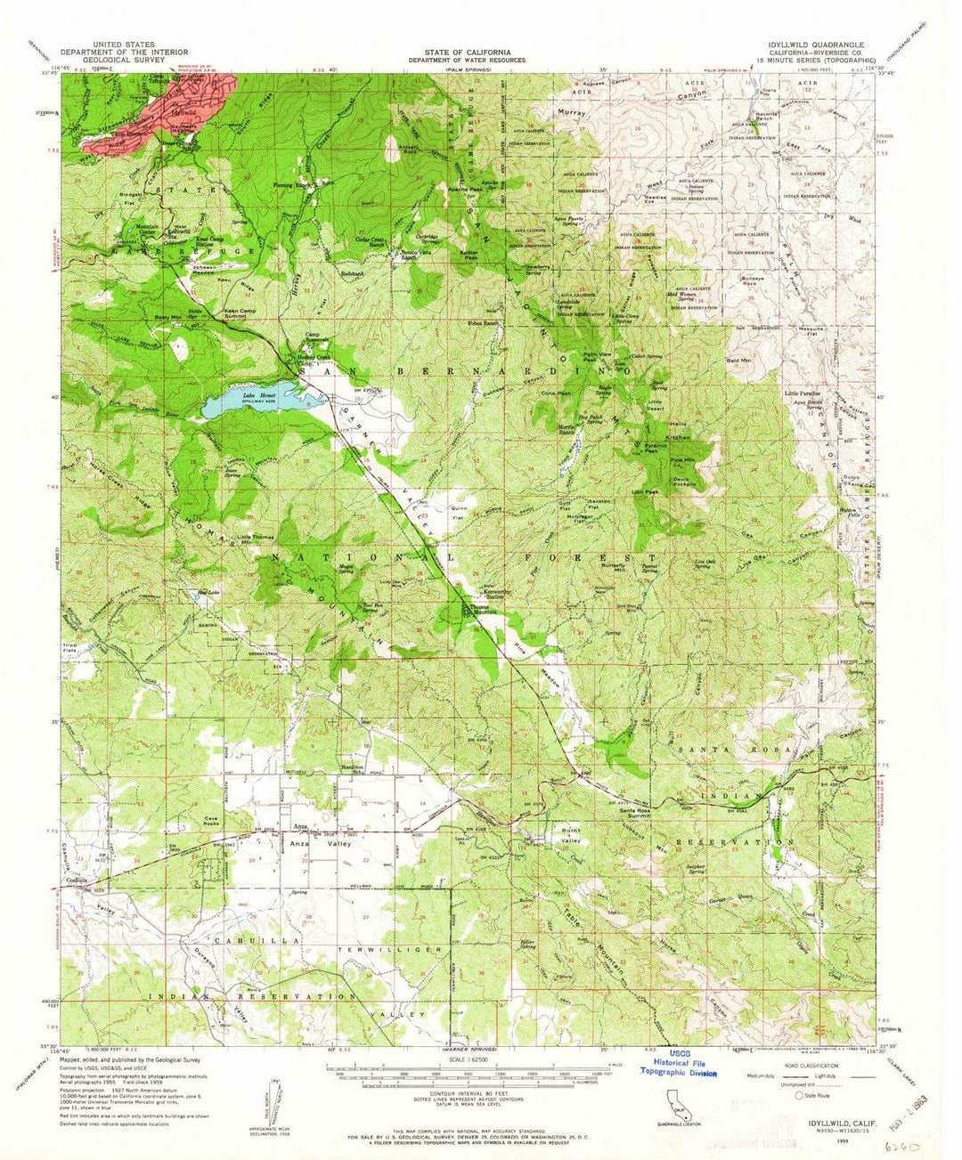 1959 Idyllwild, CA - California - USGS Topographic Map