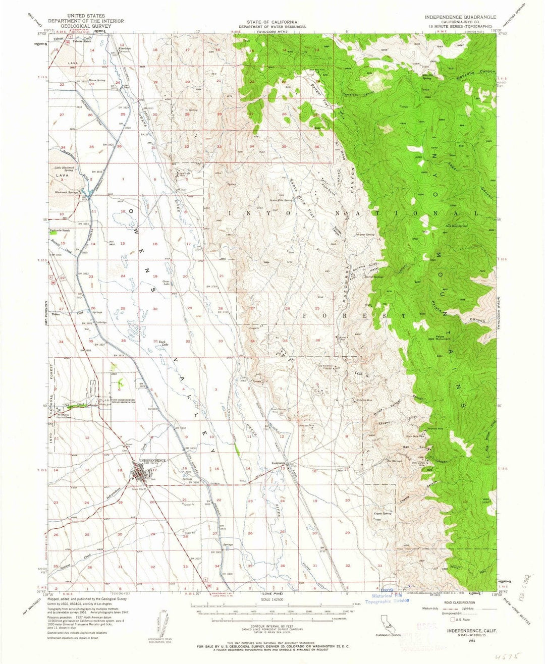 1951 Independence, CA - California - USGS Topographic Map