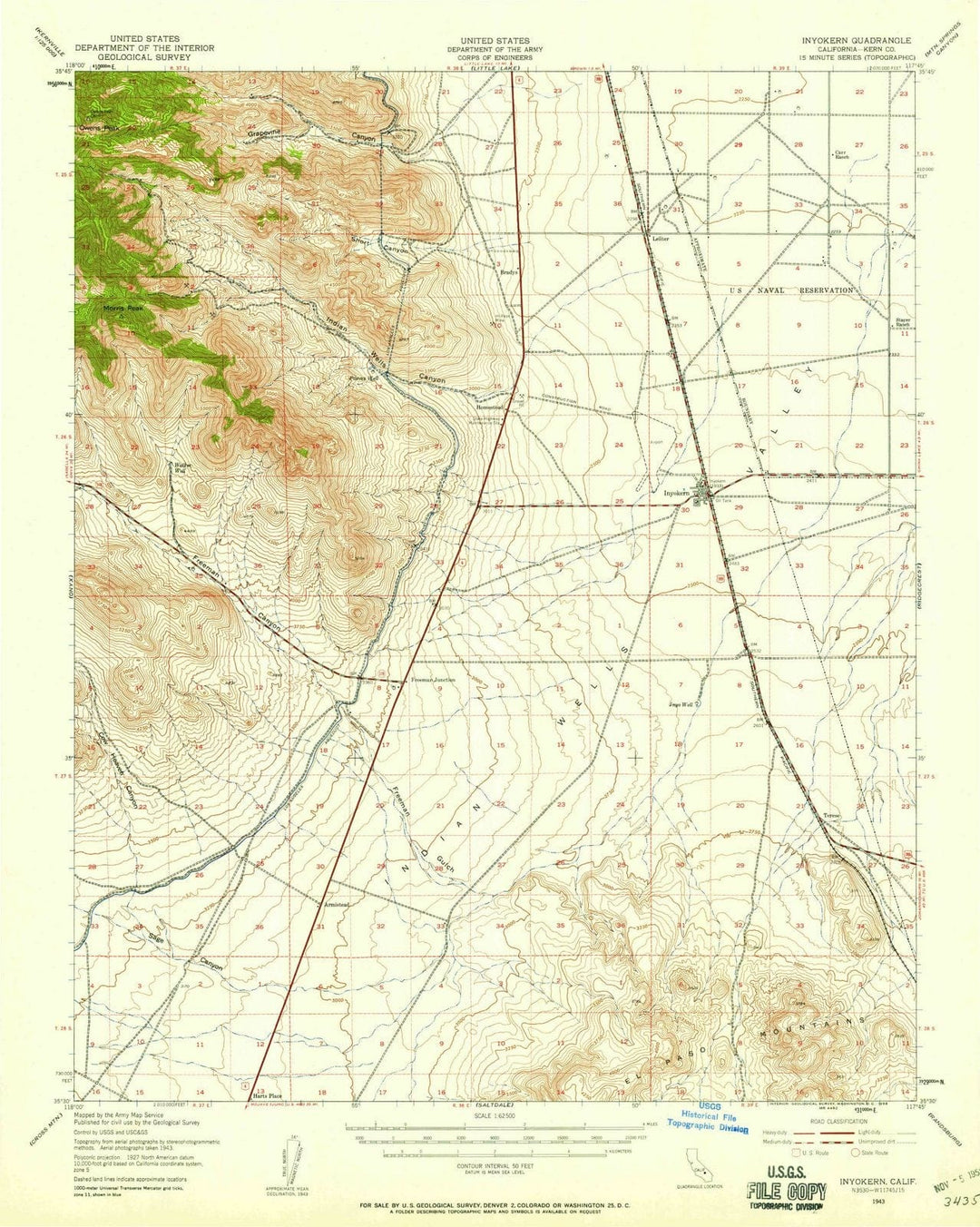 1943 Inyokern, CA - California - USGS Topographic Map