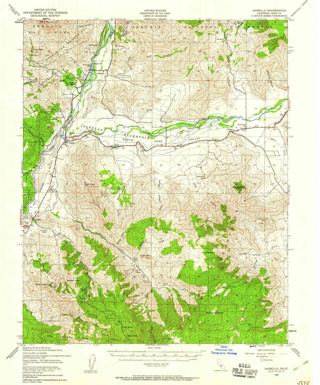 1943 Isabella, CA - California - USGS Topographic Map