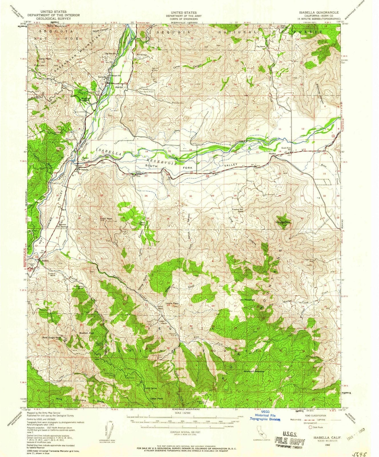 1943 Isabella, CA - California - USGS Topographic Map