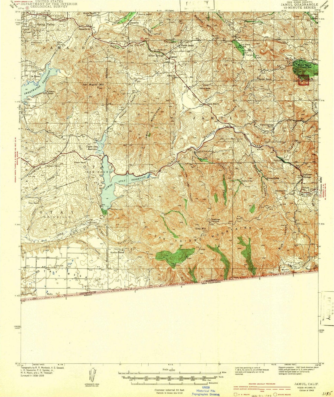1943 Jamul, CA - California - USGS Topographic Map