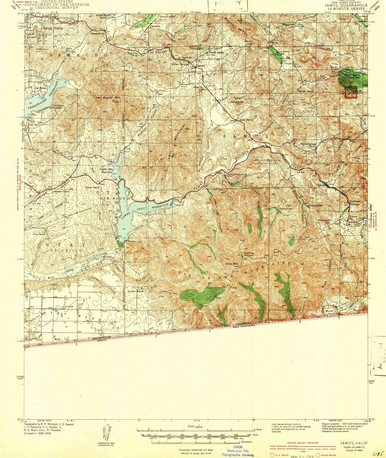 1943 Jamul, CA - California - USGS Topographic Map