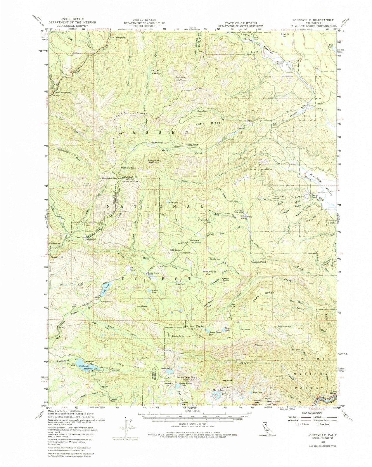 1958 Jonesville, CA - California - USGS Topographic Map
