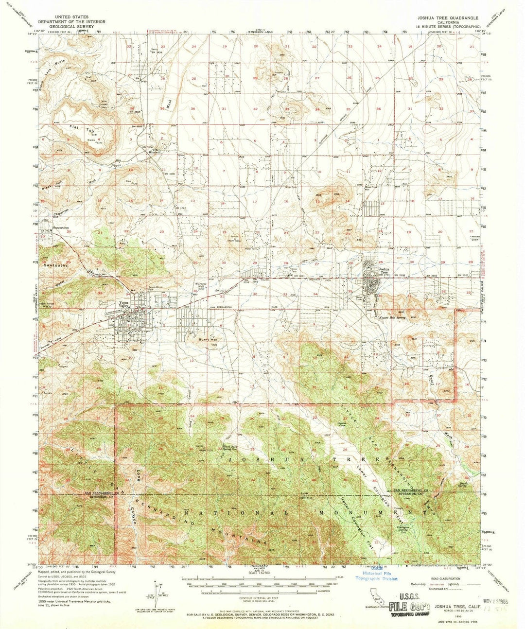 1955 Joshua Tree, CA - California - USGS Topographic Map