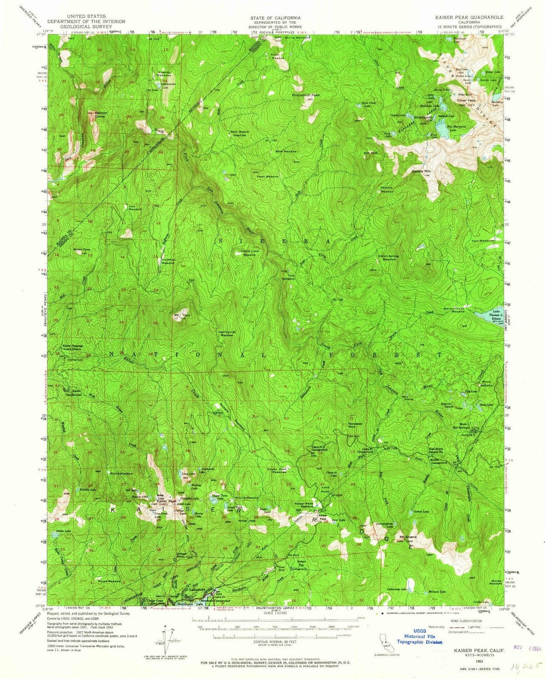 1953 Kaiser Peak, CA - California - USGS Topographic Map