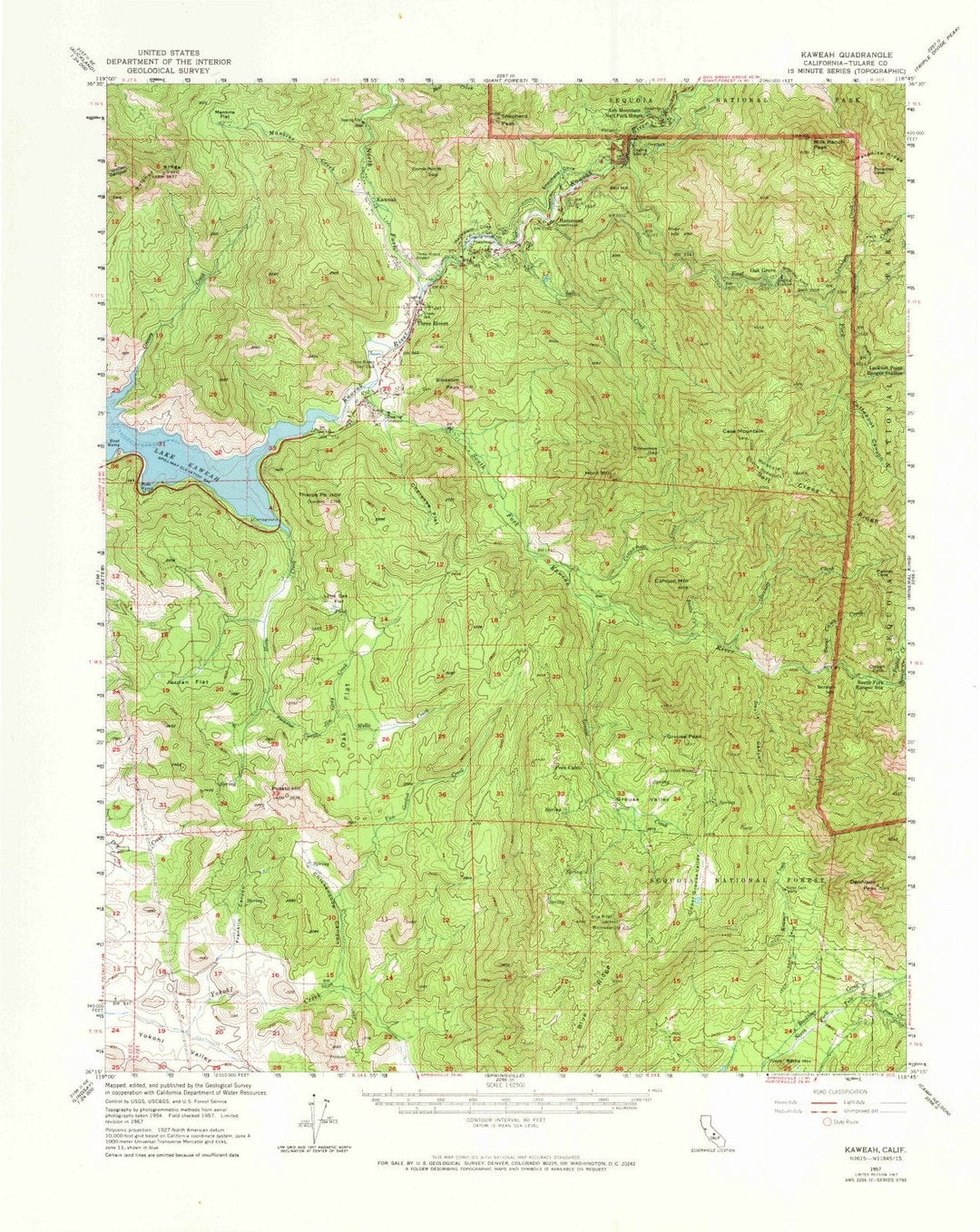 1957 Kaweah, CA - California - USGS Topographic Map
