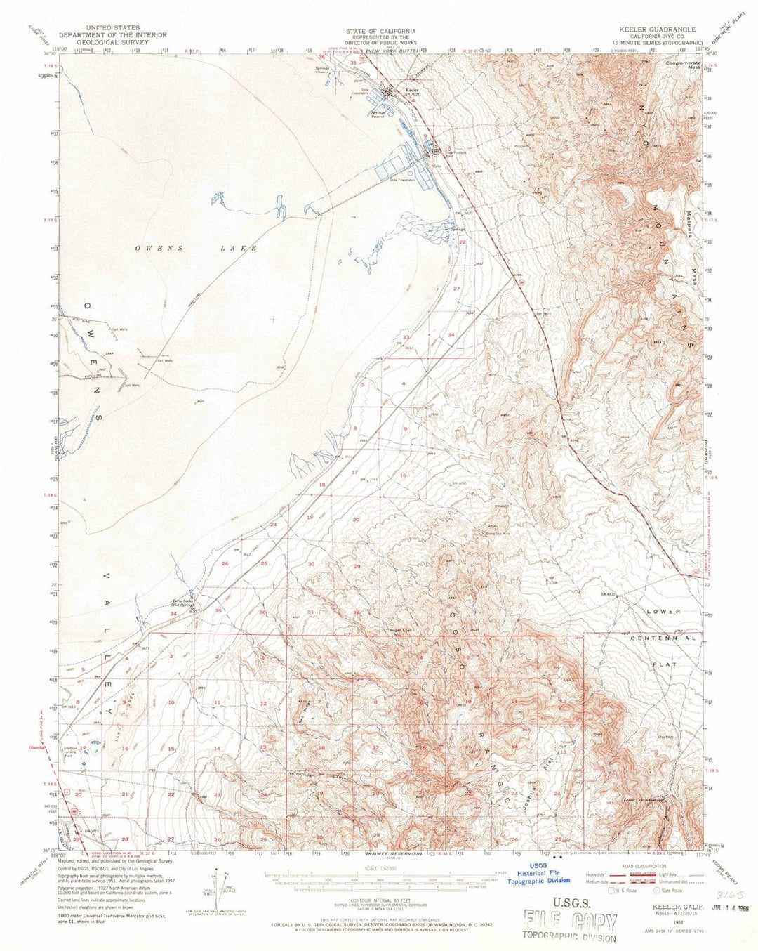 1951 Keeler, CA - California - USGS Topographic Map