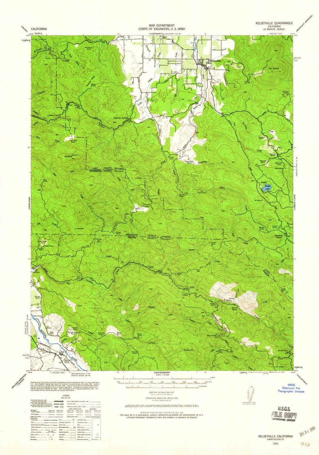 1943 Kelseyville, CA - California - USGS Topographic Map