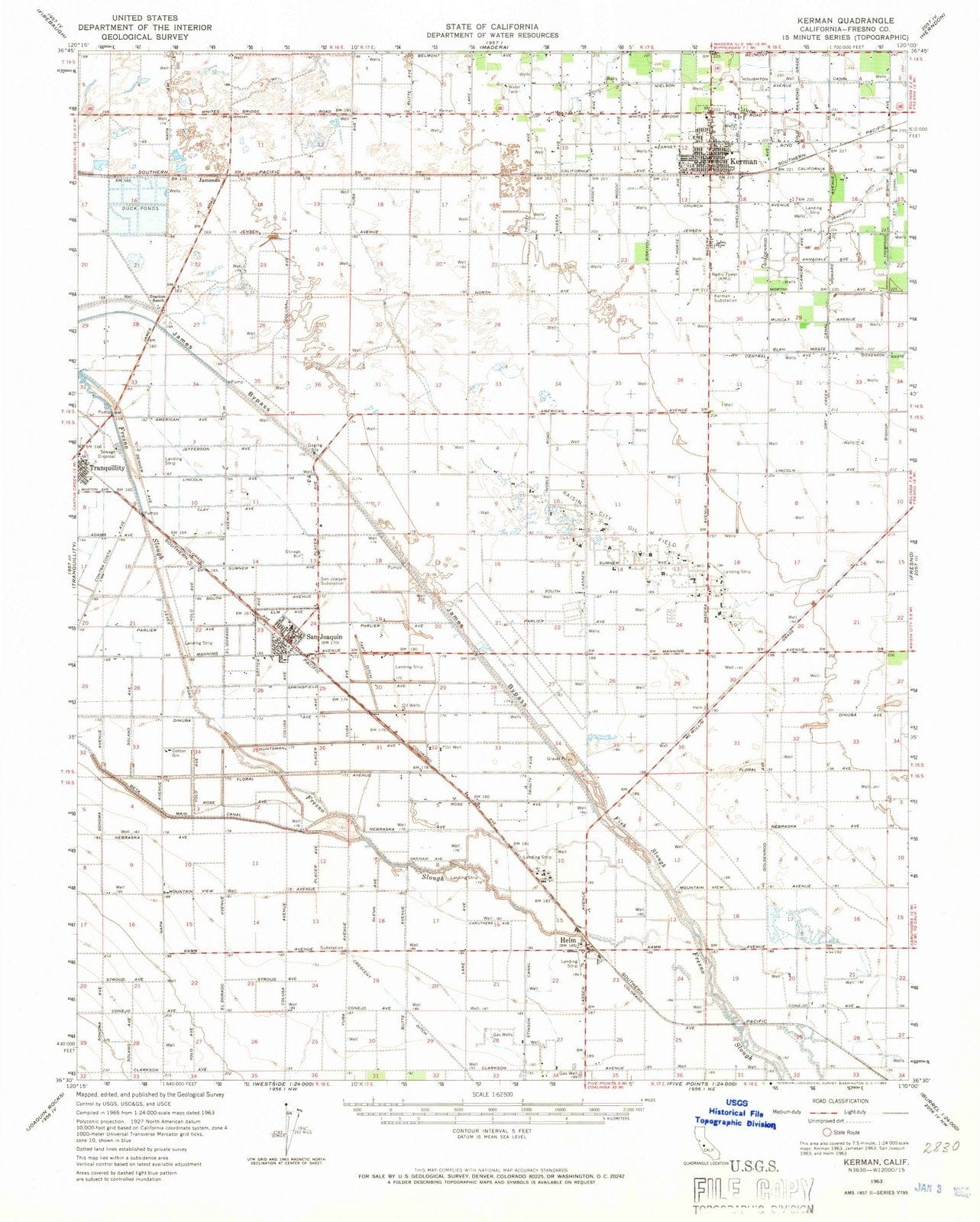 1963 Kerman, CA - California - USGS Topographic Map