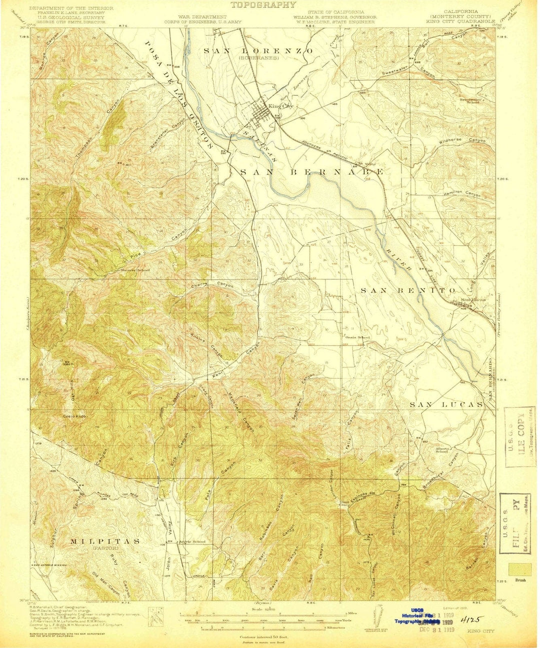 1919 King, CA - California - USGS Topographic Map