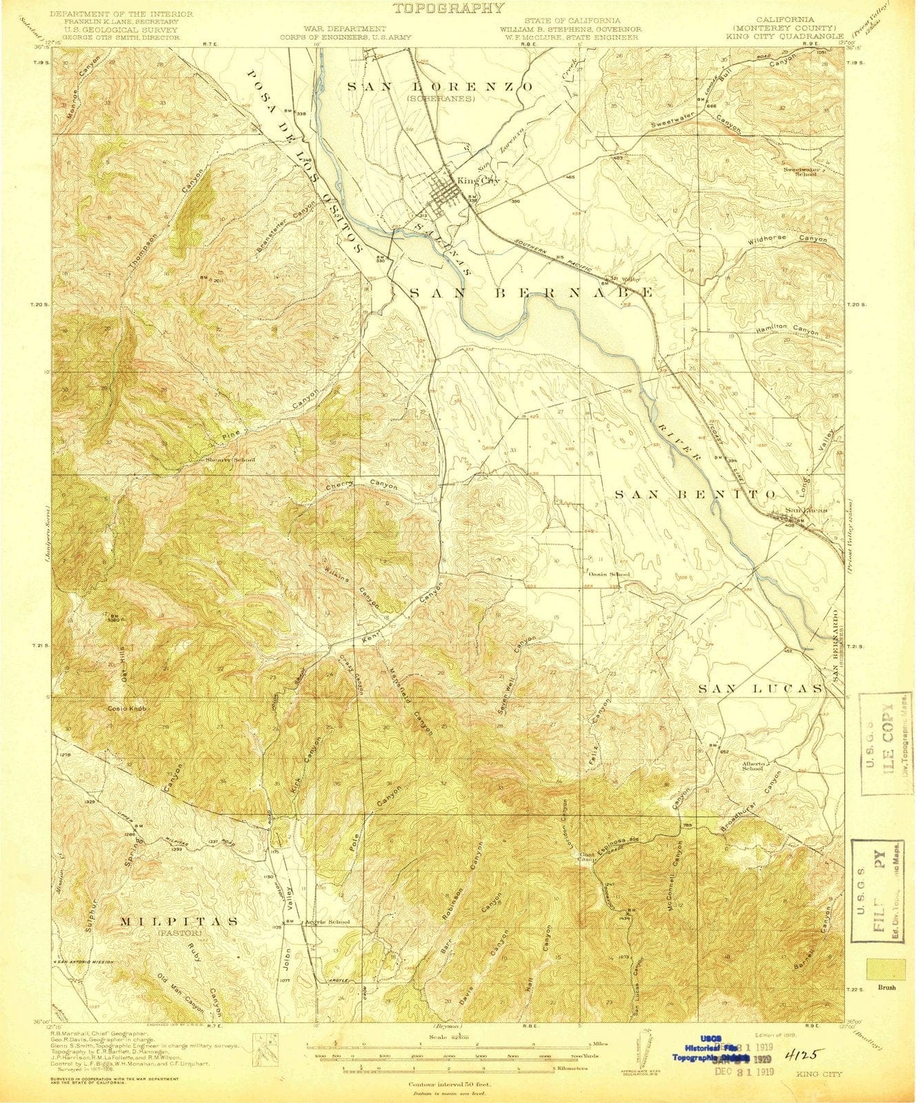 1919 King, CA - California - USGS Topographic Map