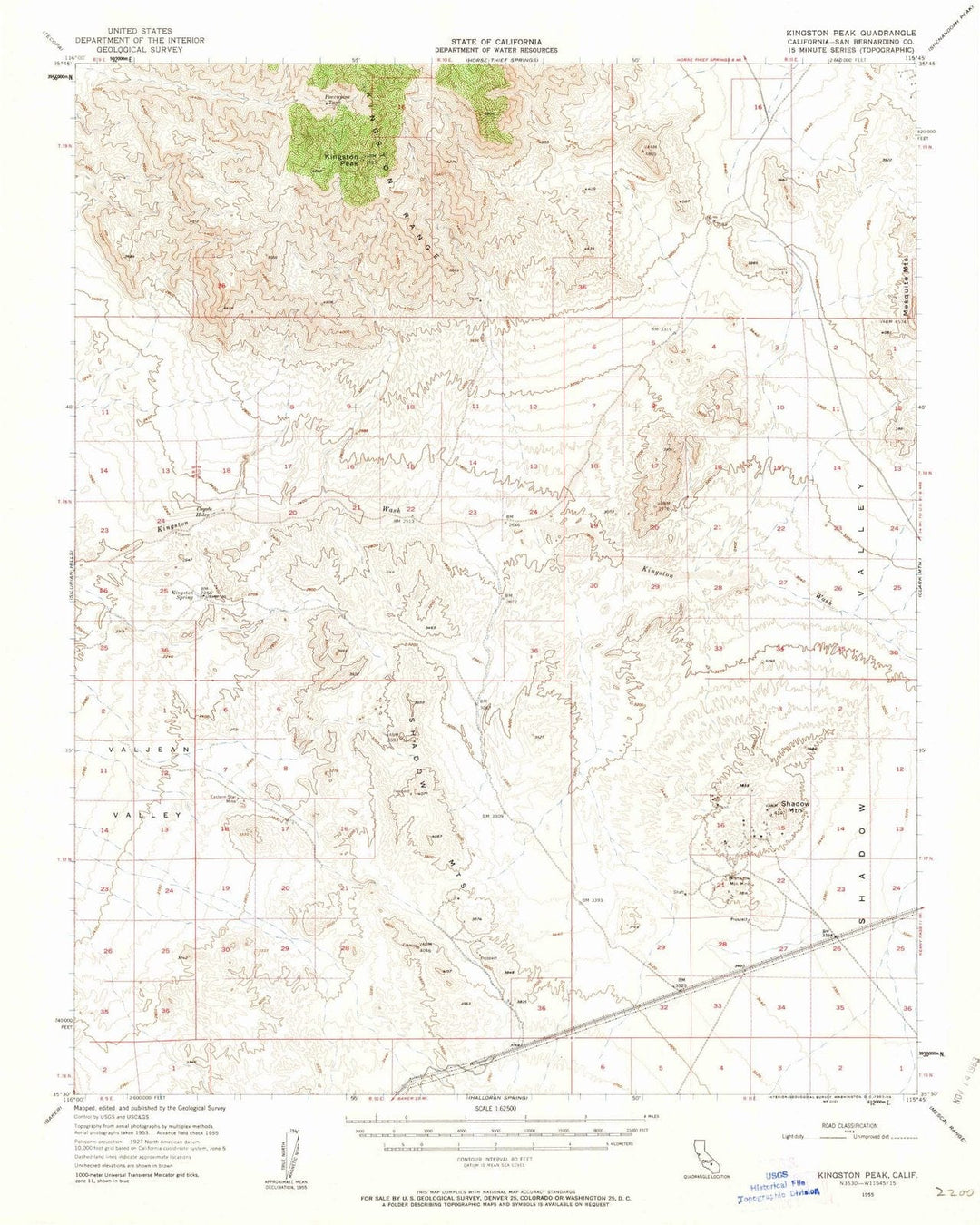 1955 Kingston Peak, CA - California - USGS Topographic Map