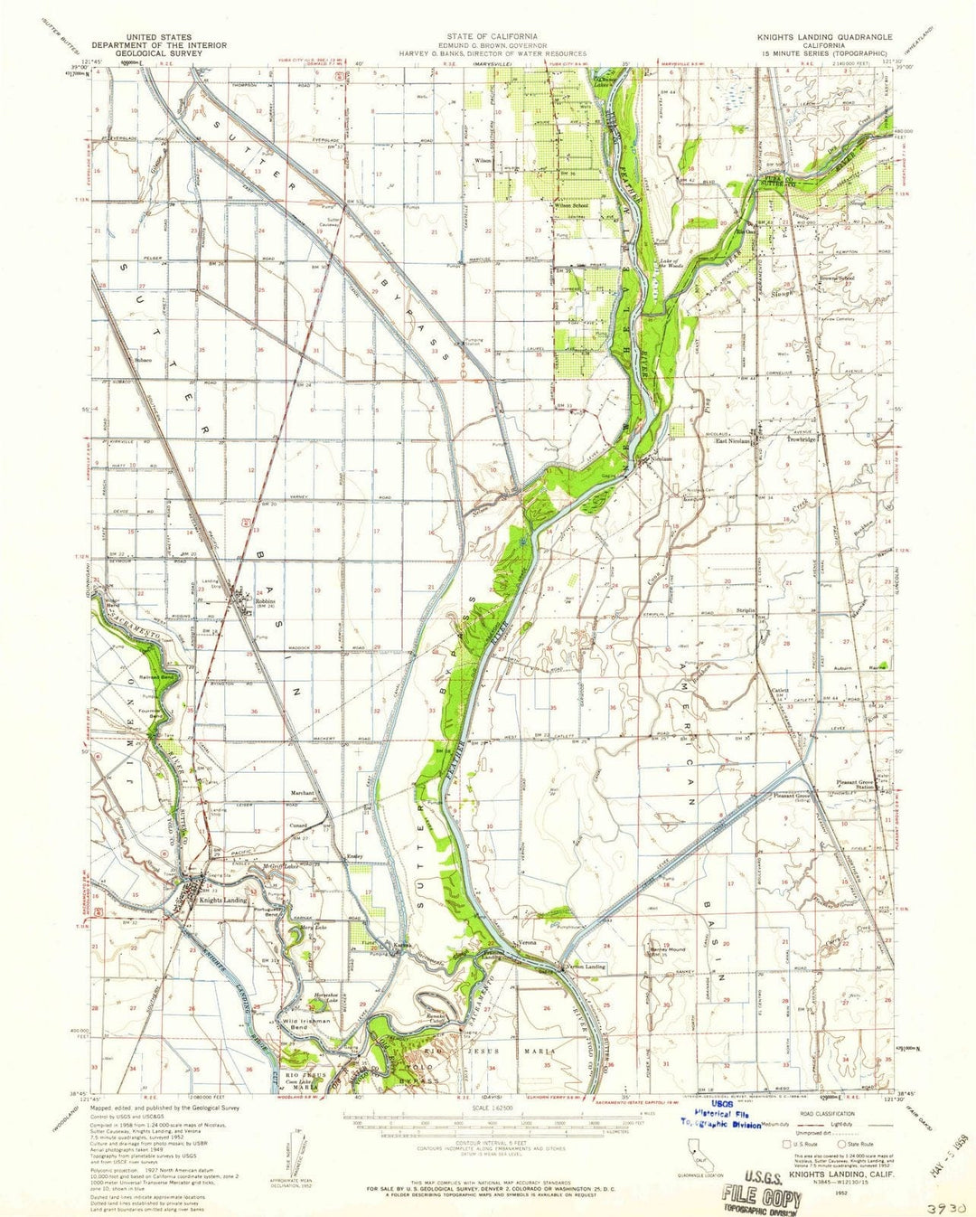 1952 Knights Landing, CA - California - USGS Topographic Map