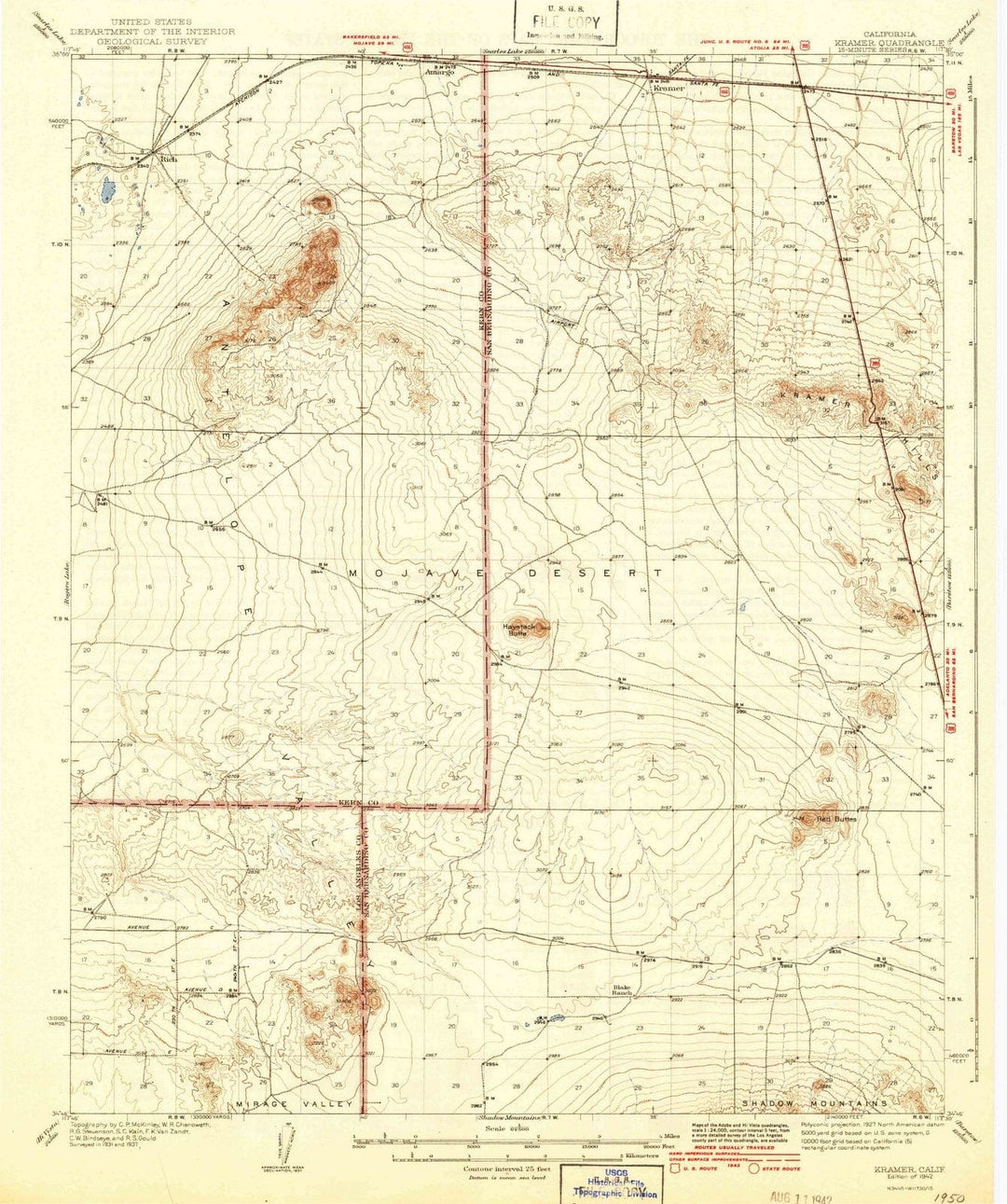 1942 Kramer, CA - California - USGS Topographic Map