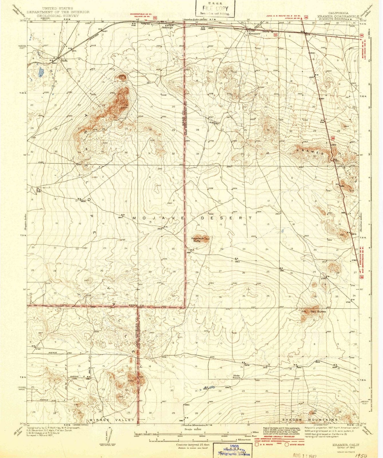 1942 Kramer, CA - California - USGS Topographic Map