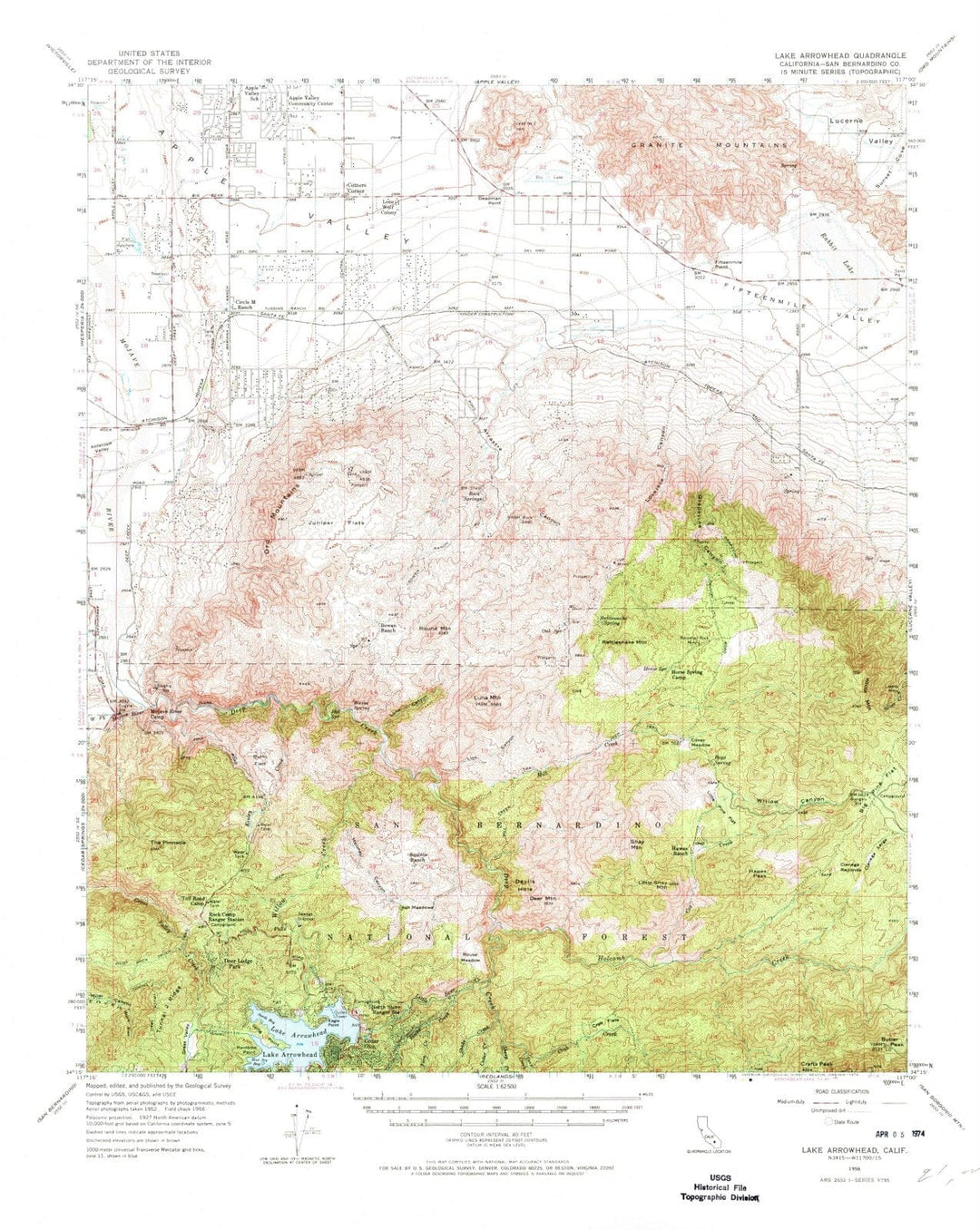 1956 Lake Arrowhead, CA - California - USGS Topographic Map