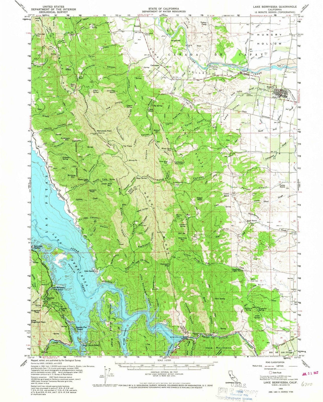 1959 Lake Berryessa, CA - California - USGS Topographic Map