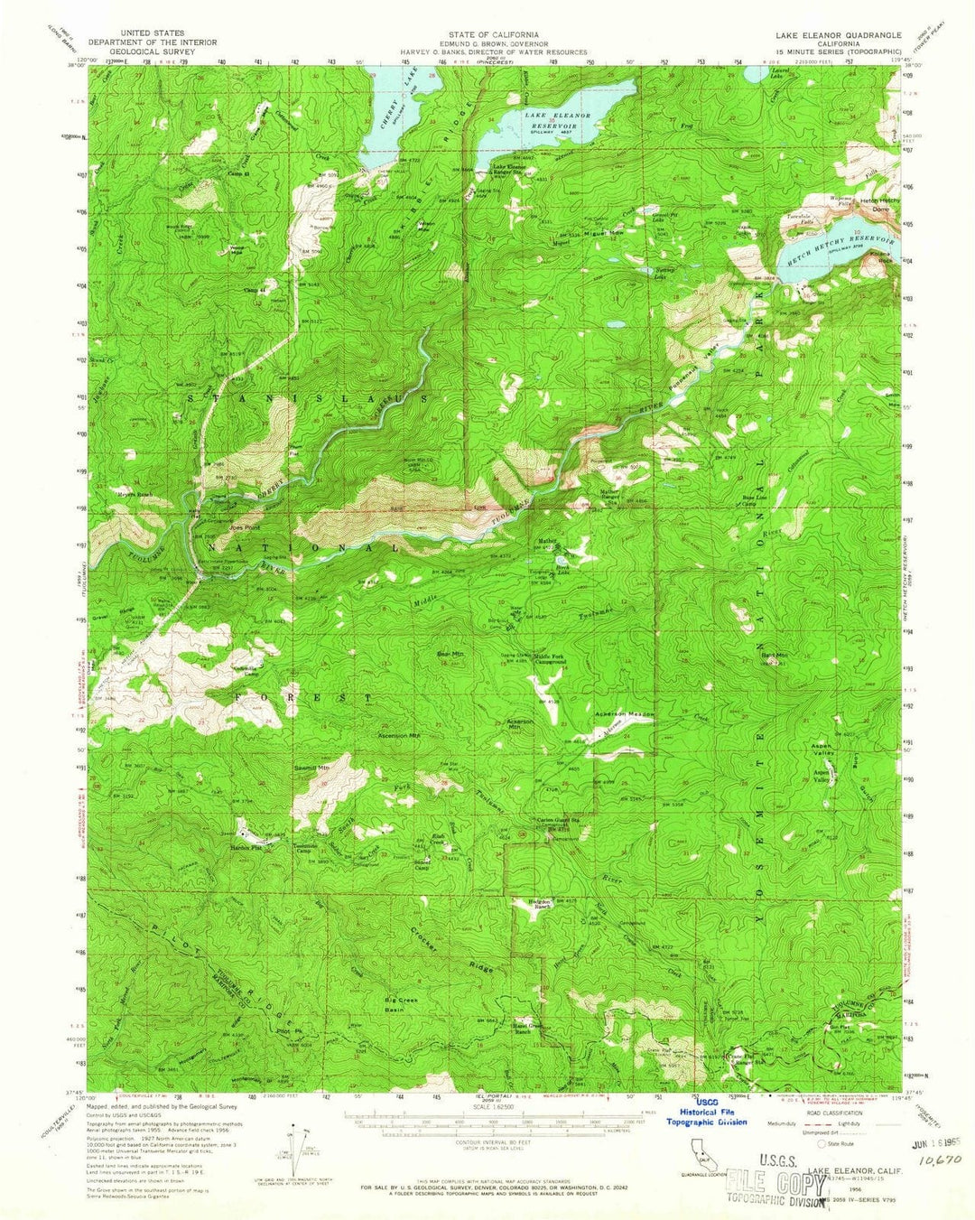 1956 Lake Eleanor, CA - California - USGS Topographic Map