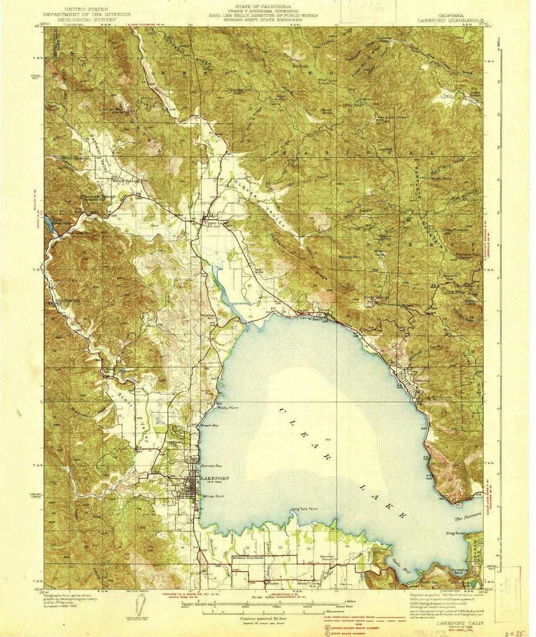1938 Lakeport, CA - California - USGS Topographic Map