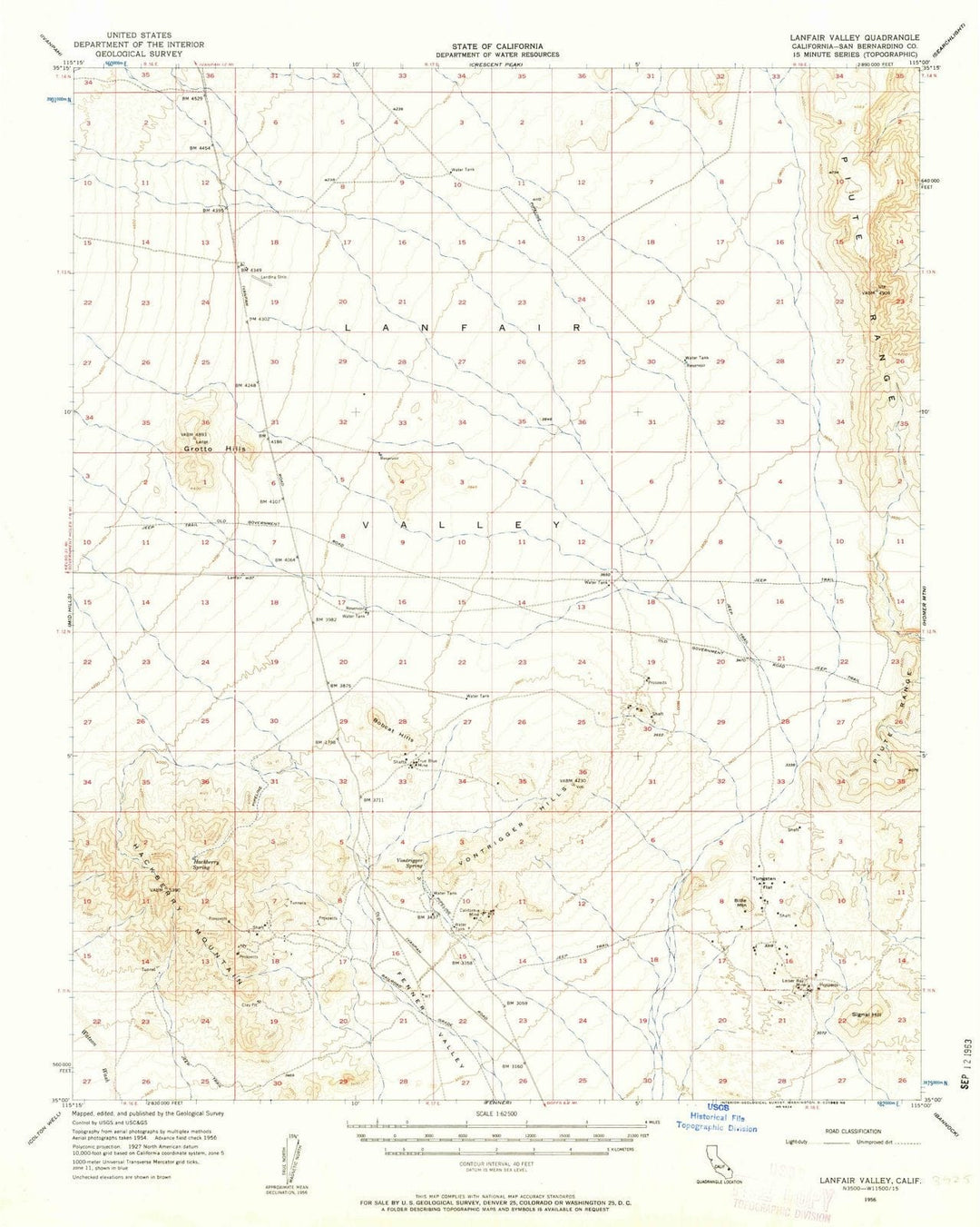 1956 Lanfair Valley, CA - California - USGS Topographic Map