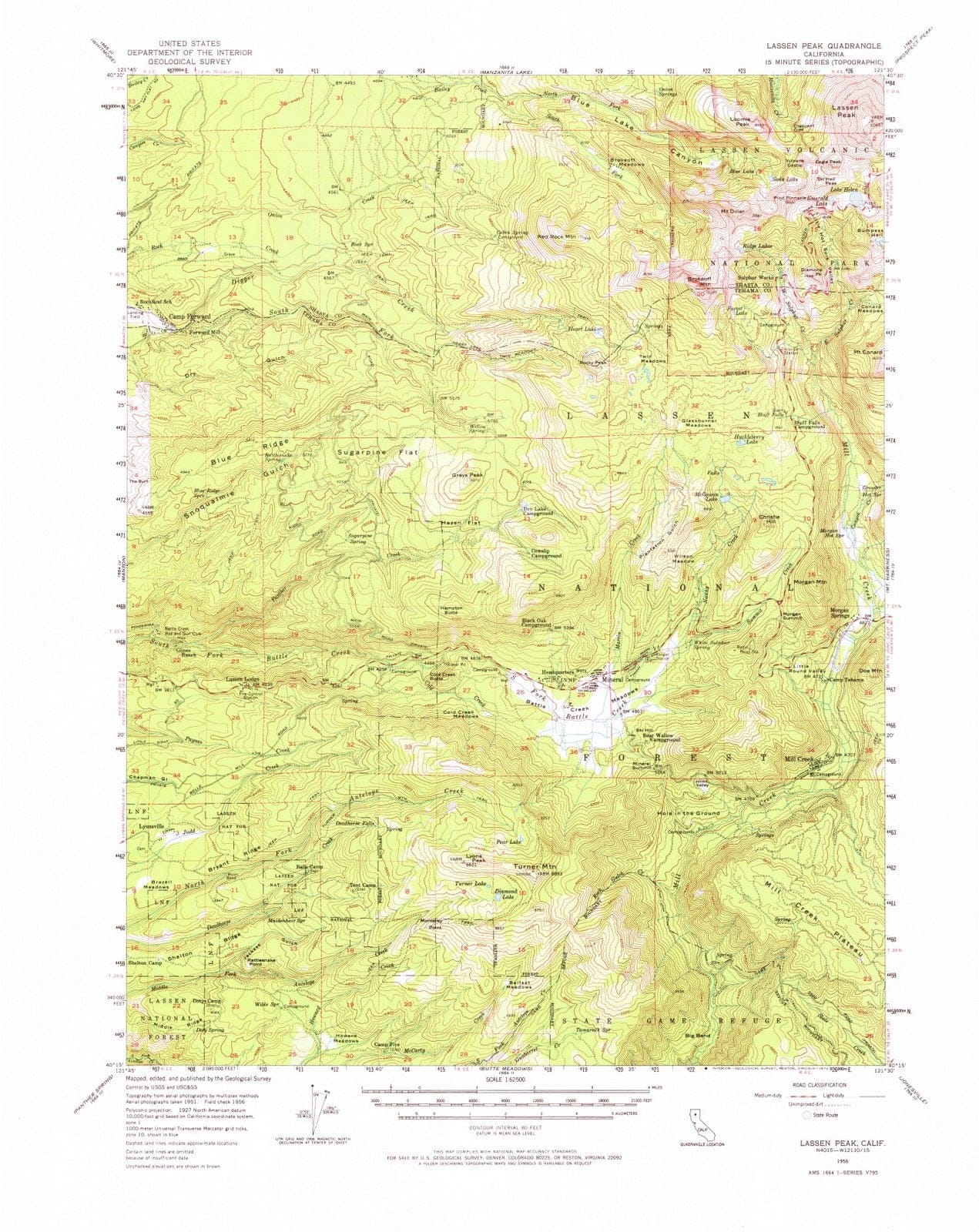 1956 Lassen Peak, CA - California - USGS Topographic Map
