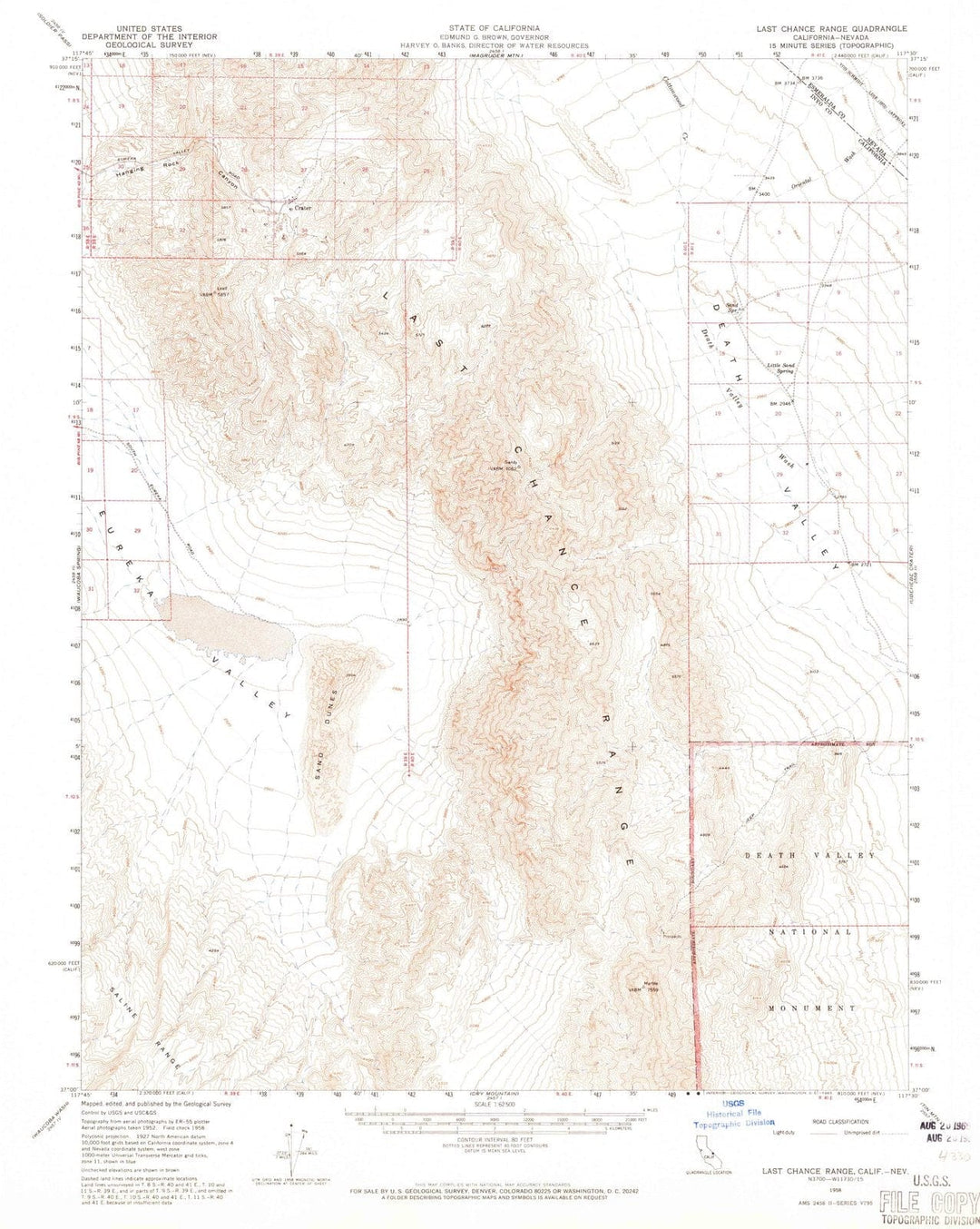1958 Range, CA - California - USGS Topographic Map
