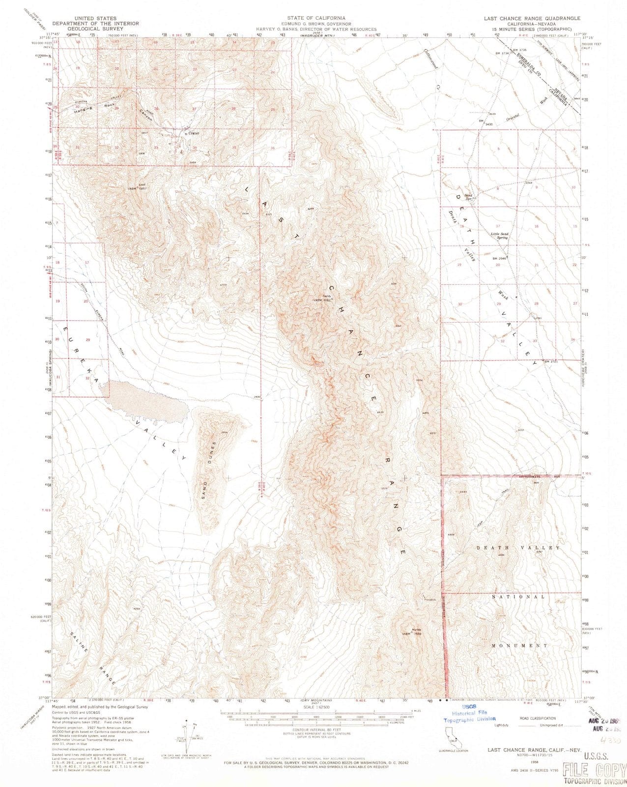 1958 Range, CA - California - USGS Topographic Map