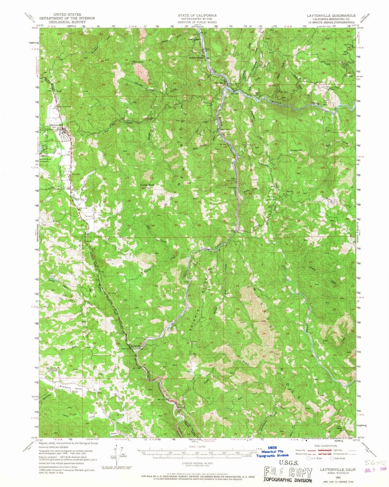 1951 Laytonville, CA - California - USGS Topographic Map