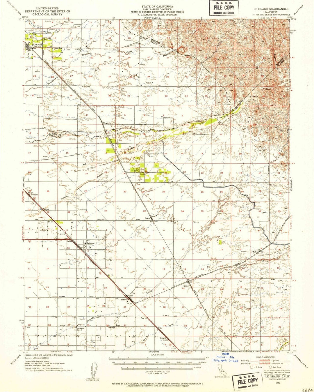 1946 Le Grand, CA - California - USGS Topographic Map