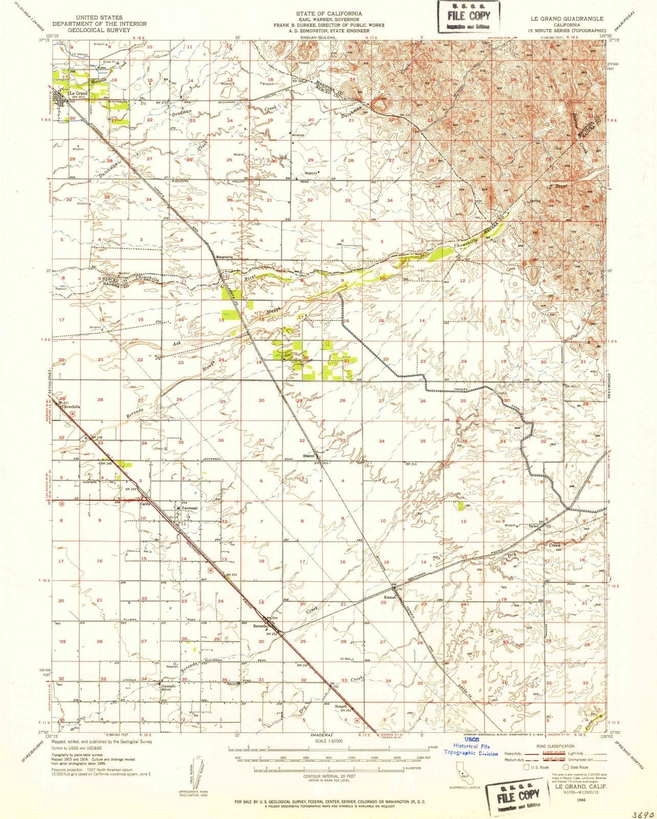 1946 Le Grand, CA - California - USGS Topographic Map