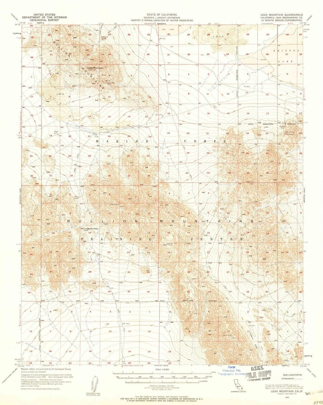 1955 Lead Mountain, CA - California - USGS Topographic Map