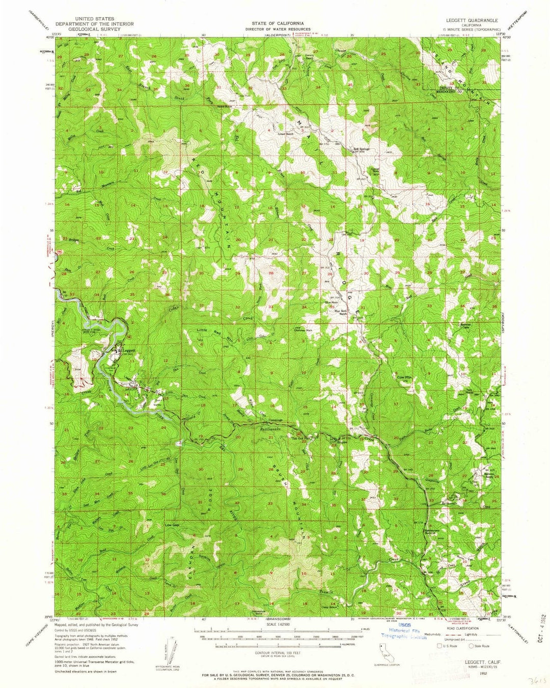 1952 Leggett, CA - California - USGS Topographic Map