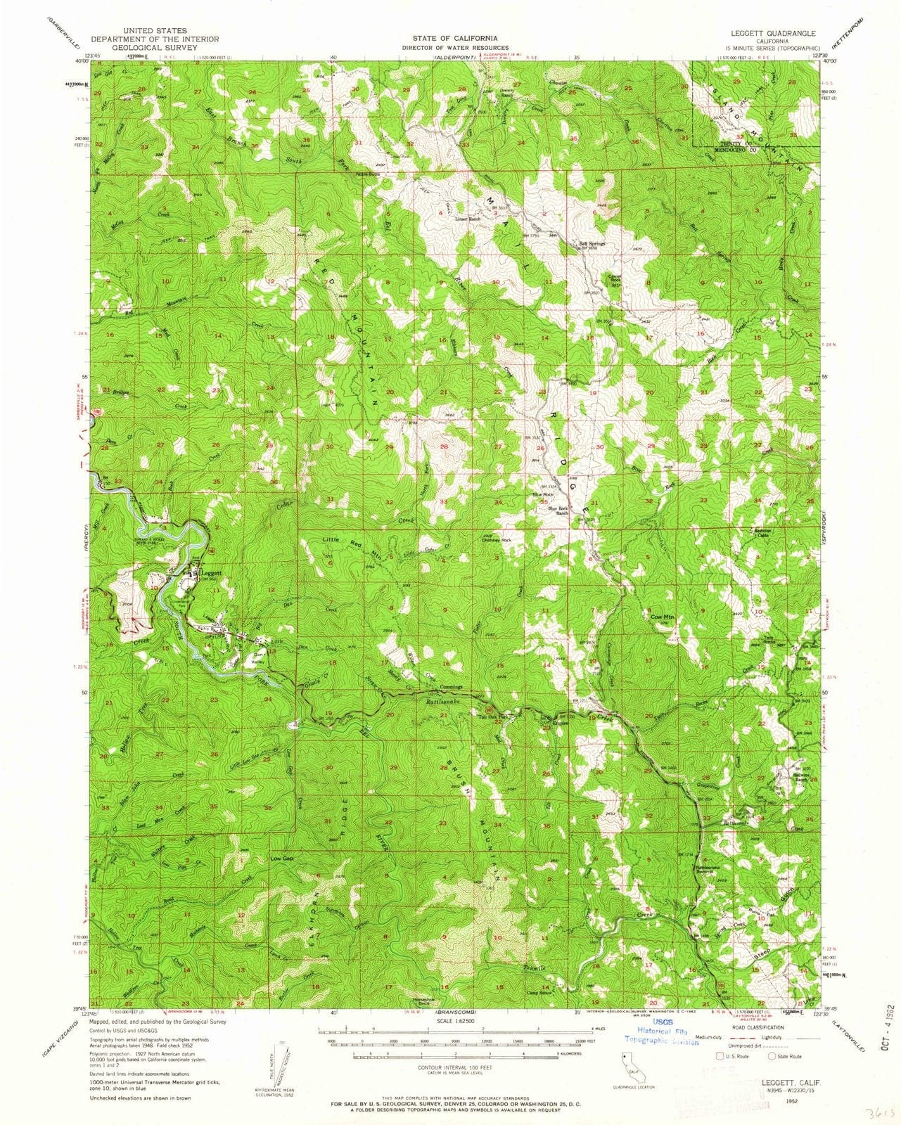 1952 Leggett, CA - California - USGS Topographic Map