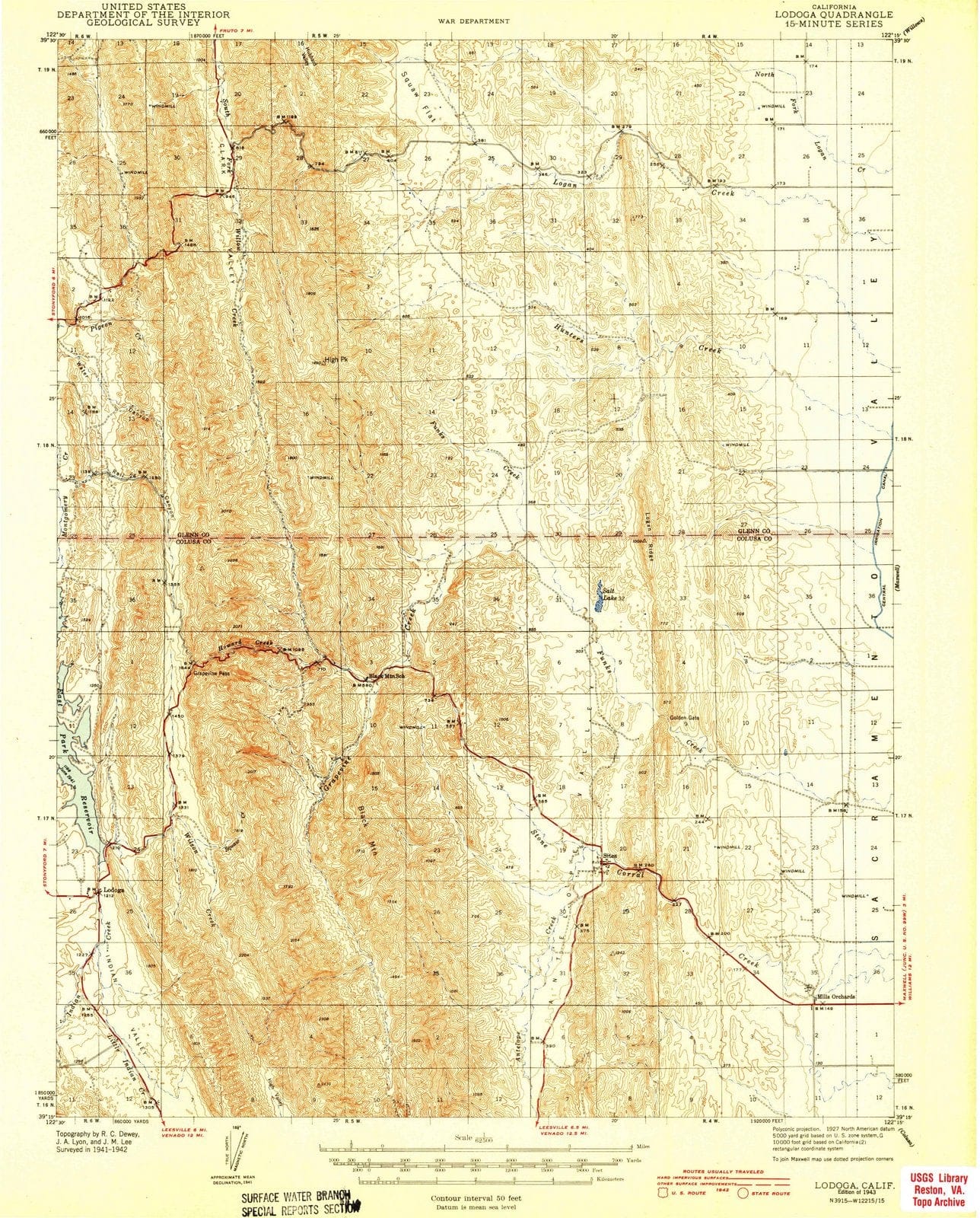 1943 Lodoga, CA - California - USGS Topographic Map