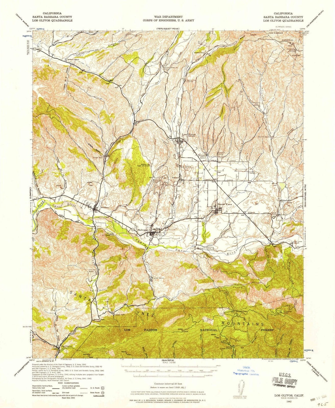 1942 Los Olivos, CA - California - USGS Topographic Map